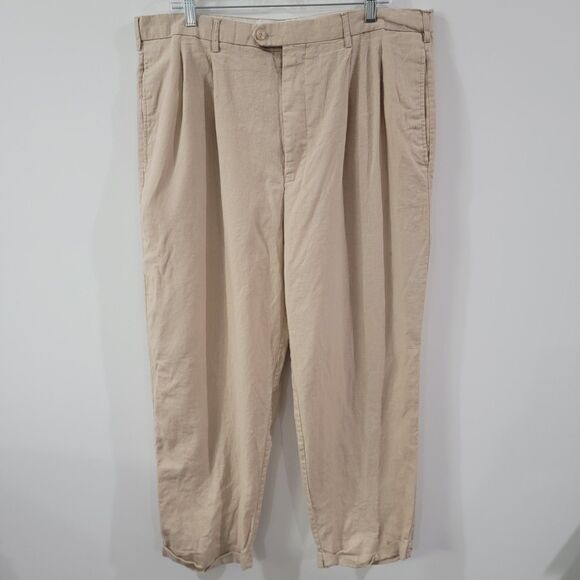 Trust Mens Linen Dress Pants Size 40 X 30 Tan Coastal Luxury Business Casual - Picture 1 of 7